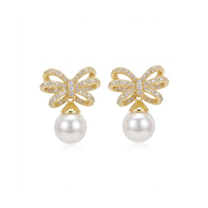 Gold-Plated Sterling Silver Bow Pearl Earrings | Dublin Silver