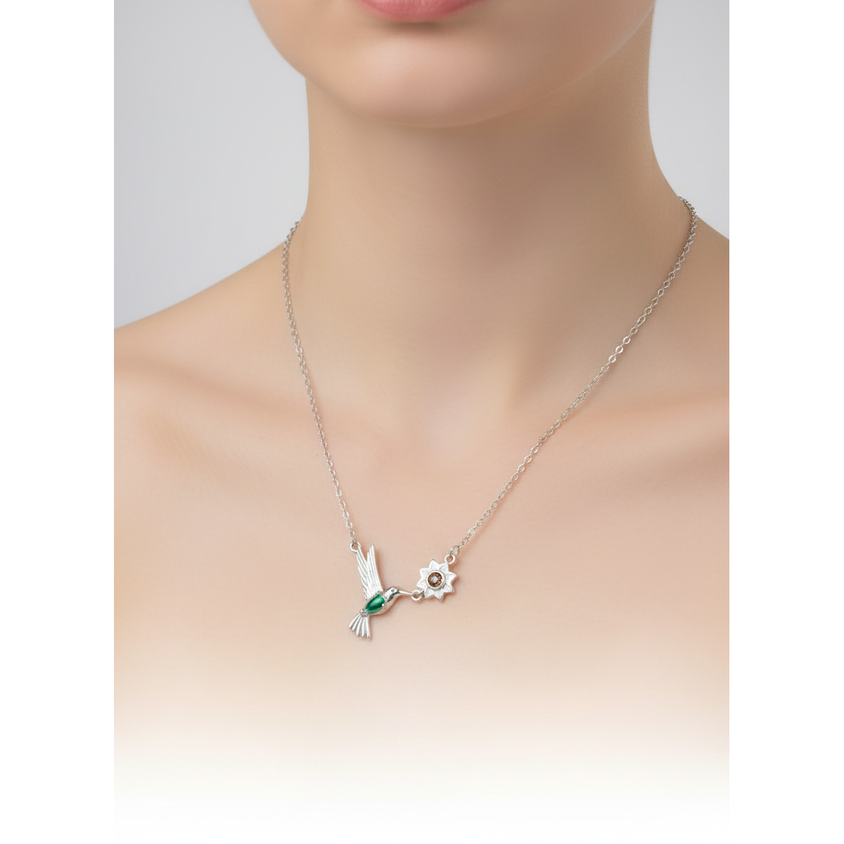 Sterling Silver Hummingbird Necklace with Flower Pendant | Dublin Silver