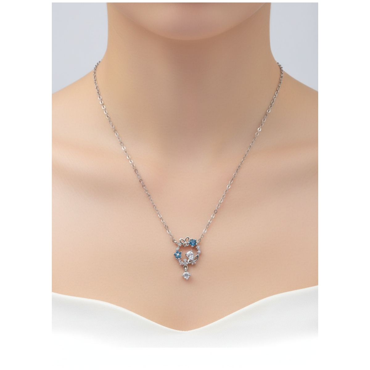 Dublin Silver 925 Sterling Silver Butterfly and Floral Pendant Necklace