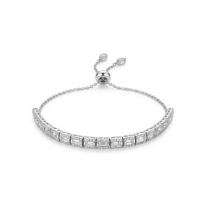 Sterling silver tennis bracelet with adjustable chain, side view