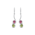Elegant 925 Sterling Silver Drop Earrings with Pink and Green Stones