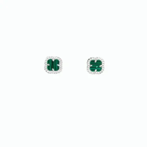Sterling silver malachite stud earrings, front view
