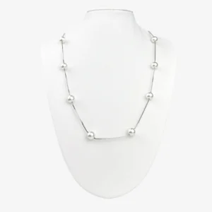 Sterling silver necklace with freshwater pearls on adjustable chain, front view