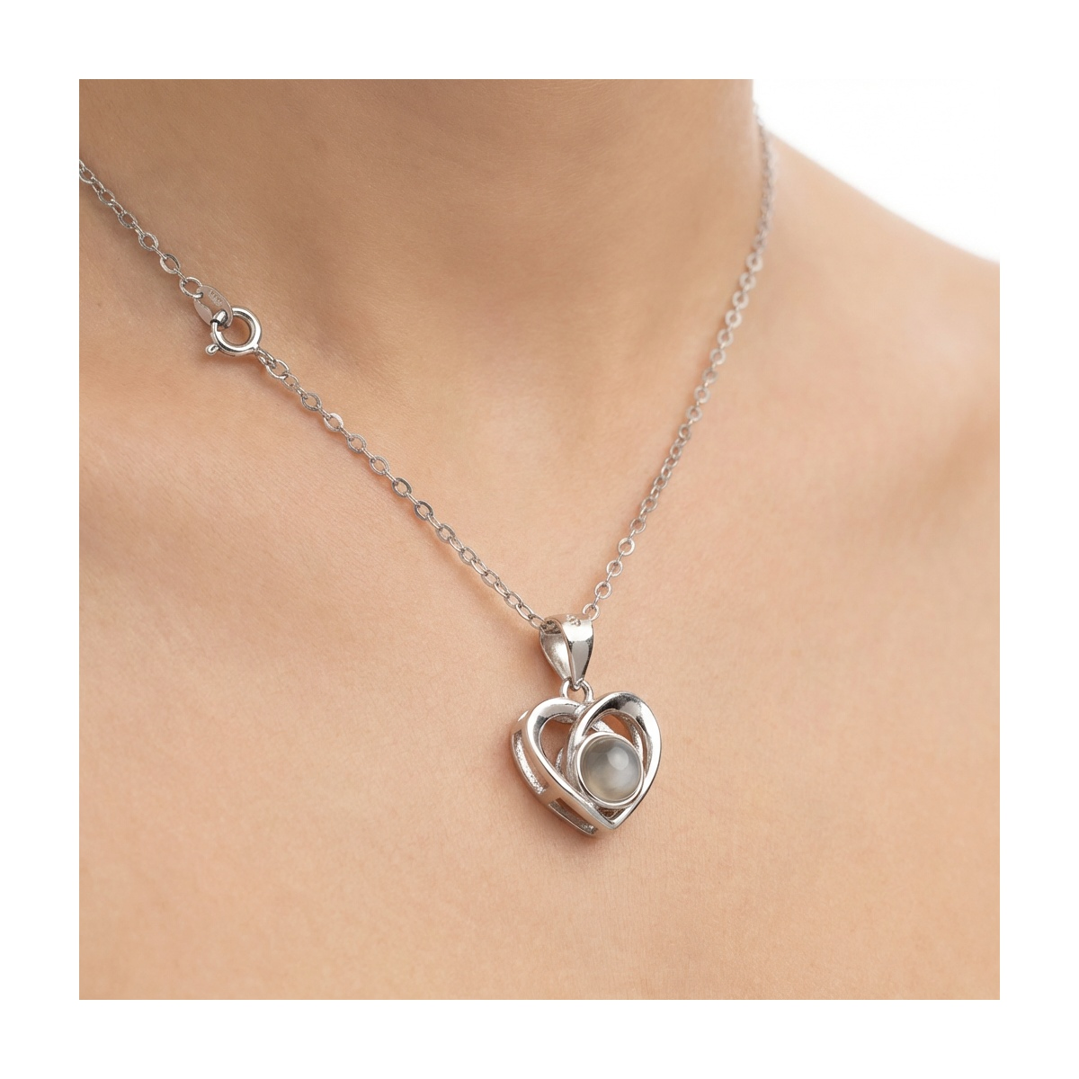 925 Sterling Silver Heart Pendant Necklace with Black Stone | Dublin Silver
