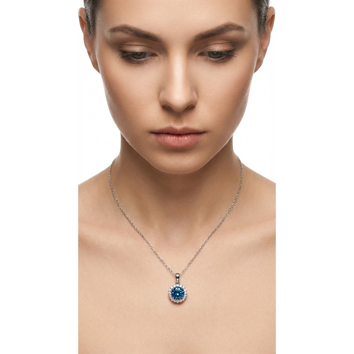 925 Sterling Silver Blue Crystal Pendant Necklace 18-inch Chain | Dublin Silver