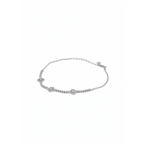 Sterling silver clover anklet with adjustable chain, top view