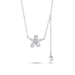 Sterling silver floral pendant necklace with adjustable chain, front view