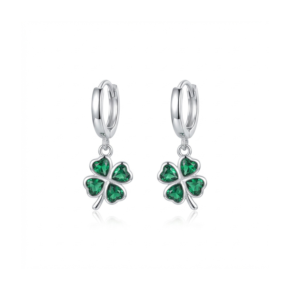 925 Sterling Silver Shamrock Earrings with Green Gemstones | Dublin Silver