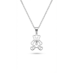 Sterling silver teddy bear pendant with cubic zirconia accent, front view