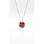 Sterling silver heart clover pendant on chain, front view