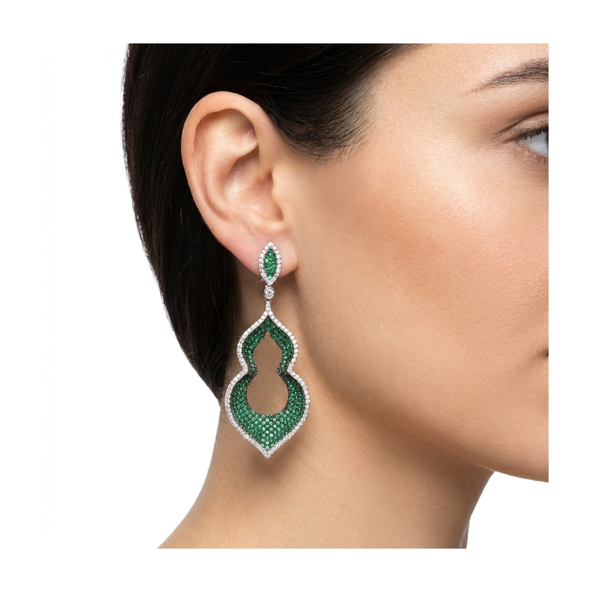 Dublin Silver 925 Sterling Silver Emerald Green Statement Earrings