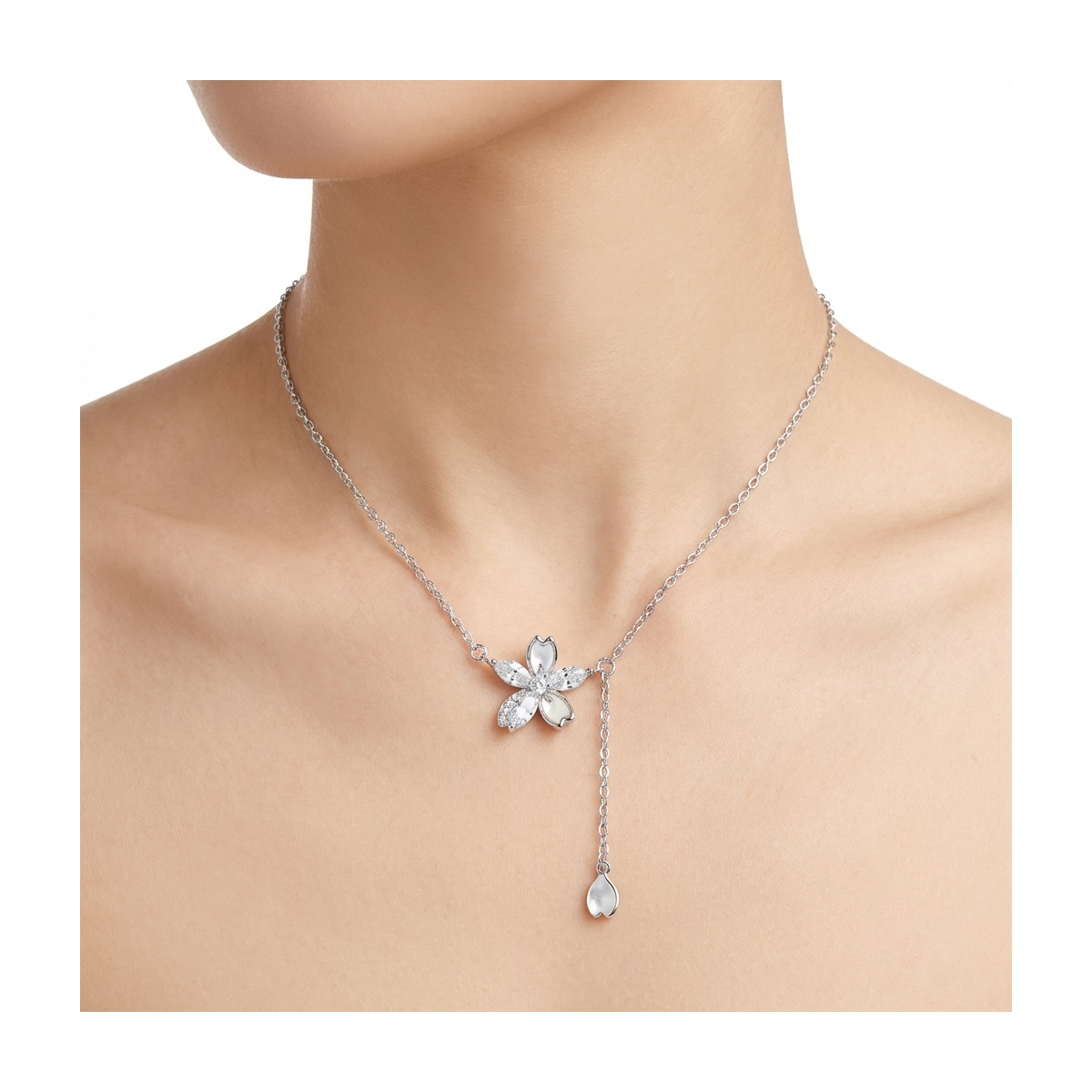 Dublin Silver 925 Sterling Silver Floral Pendant Necklace Adjustable Chain