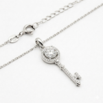 Elegant 925 Sterling Silver Key Pendant Necklace with Cubic Zirconia