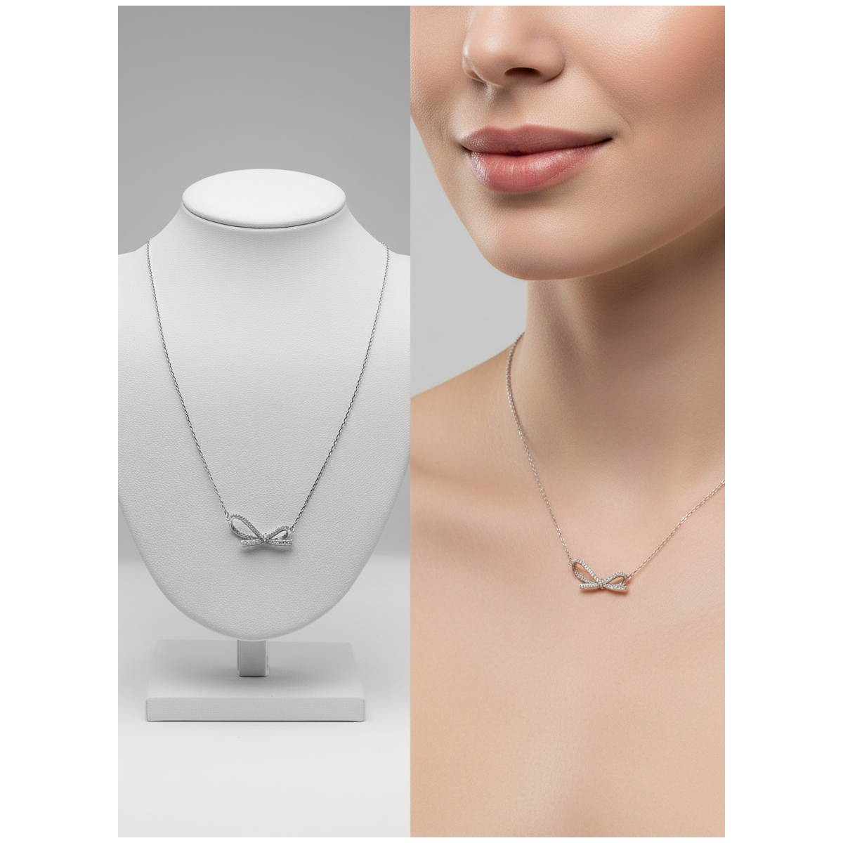 Dublin Silver 925 Sterling Silver Bow Necklace Delicate Chain