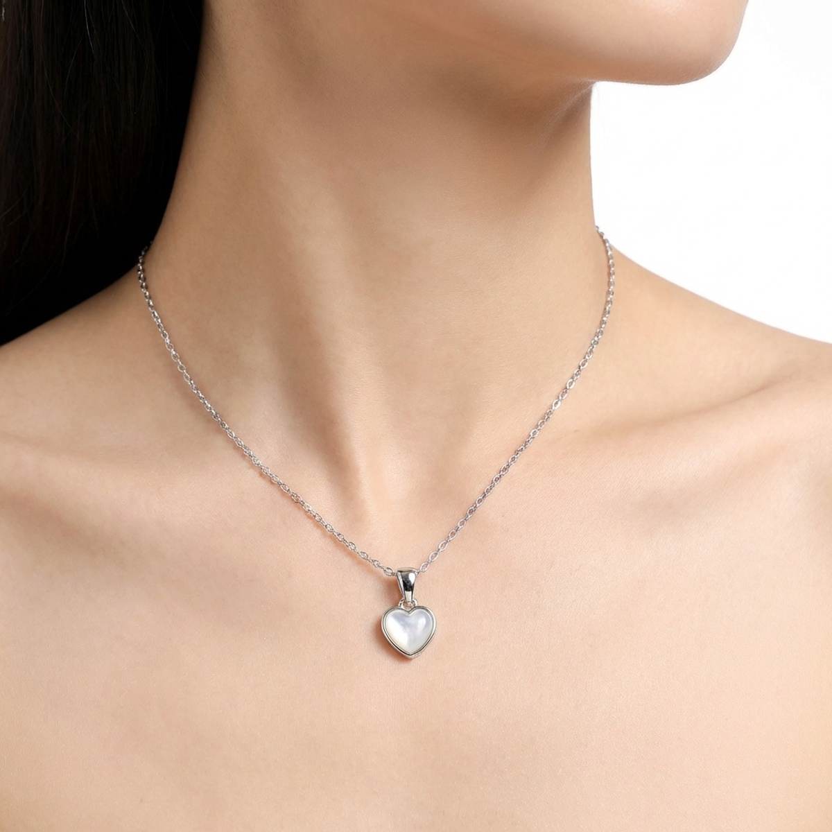 925 Sterling Silver Heart Shell Pendant Necklace | Dublin Silver