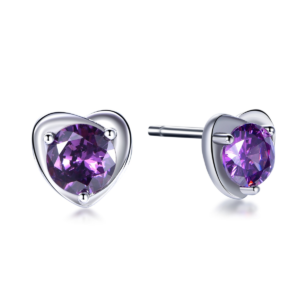 Elegant 925 sterling silver earrings with dark purple cubic zirconia