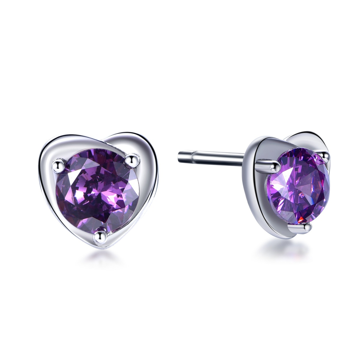 Elegant 925 sterling silver earrings with dark purple cubic zirconia