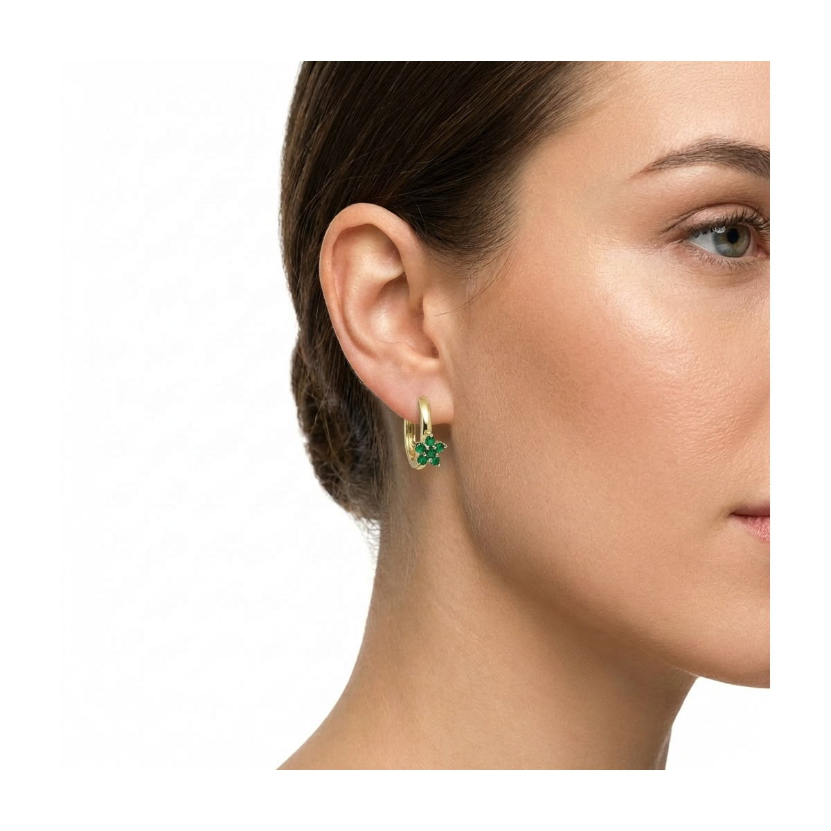 925 Sterling Silver Floral Hoop Earrings with Green Stones | Dublin Silver