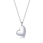 Sterling silver heart pendant on a delicate chain, front view