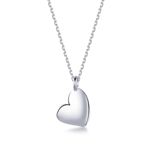 Sterling silver heart pendant on a delicate chain, front view