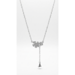 Sterling silver floral pendant necklace with cubic zirconia, front view