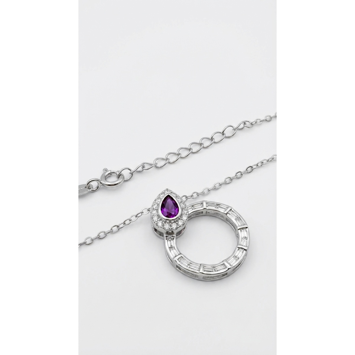 Dublin Silver 925 Sterling Silver Amethyst Teardrop Pendant Necklace