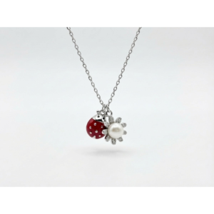 925 Sterling Silver Ladybird and Flower Pendant Necklace | Dublin Silver