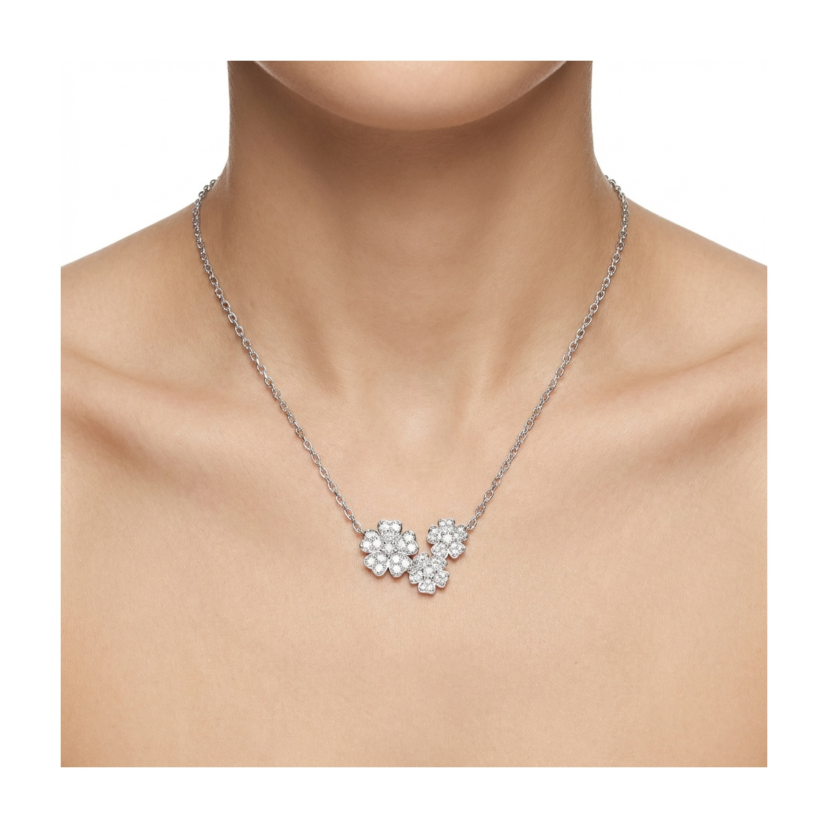 Dublin Silver 925 Sterling Silver Floral Necklace with Cubic Zirconia