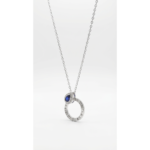 Sterling silver necklace with blue stone pendant, front view