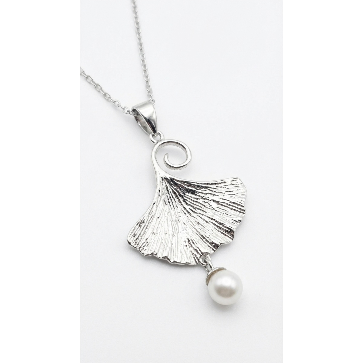 Sterling Silver Ginkgo Leaf Pendant Necklace with Pearl | Dublin Silver