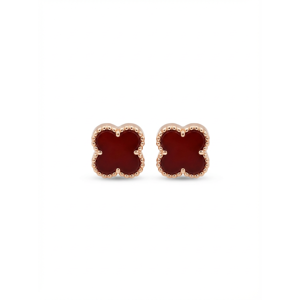 Elegant 925 sterling silver four-leaf clover stud earrings with red accent