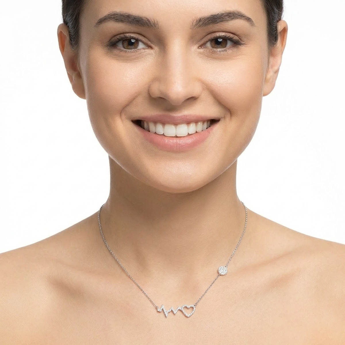 925 Sterling Silver Heartbeat CZ Pendant Necklace | Dublin Silver