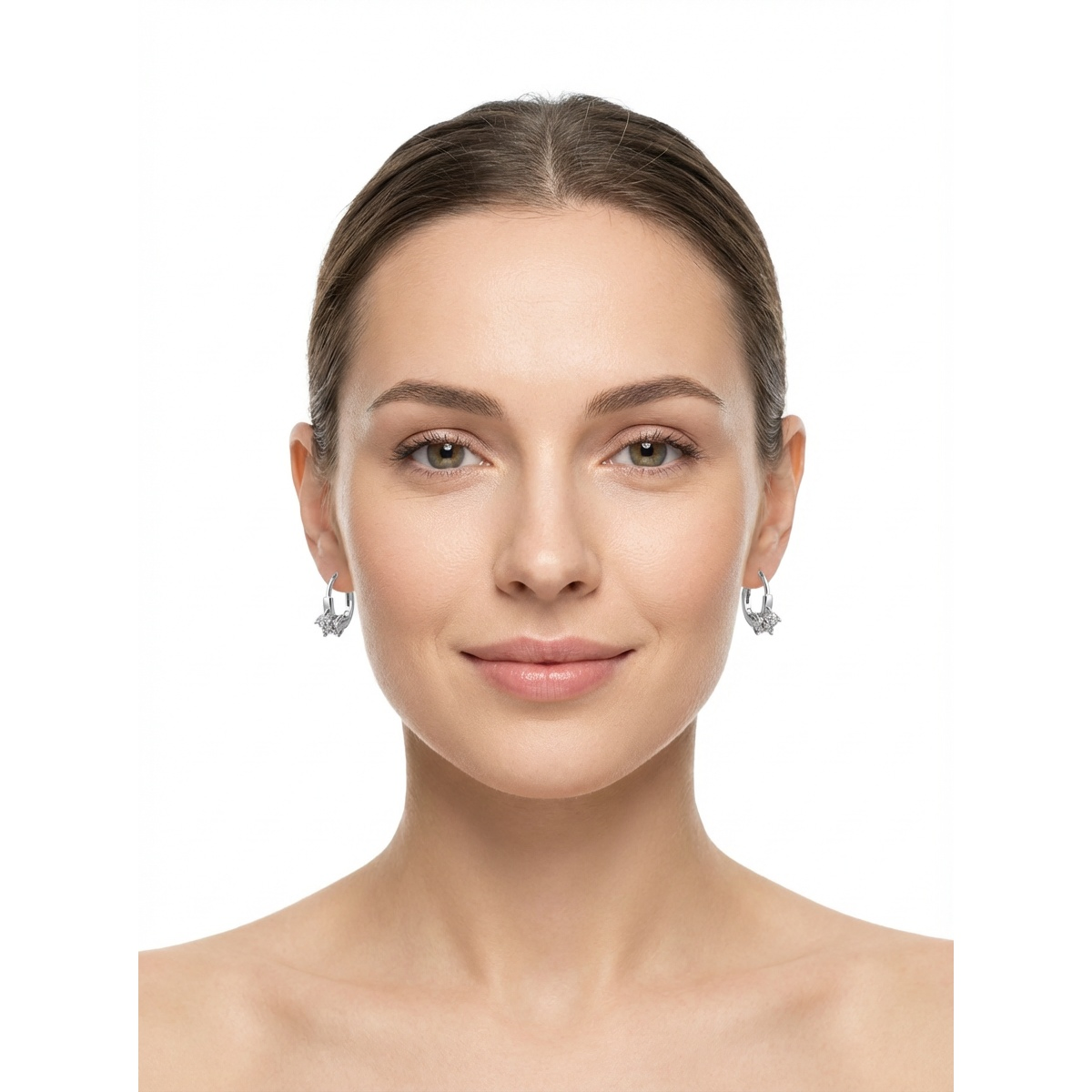 Dublin Silver 925 Sterling Silver Floral Crystal Stud Earrings