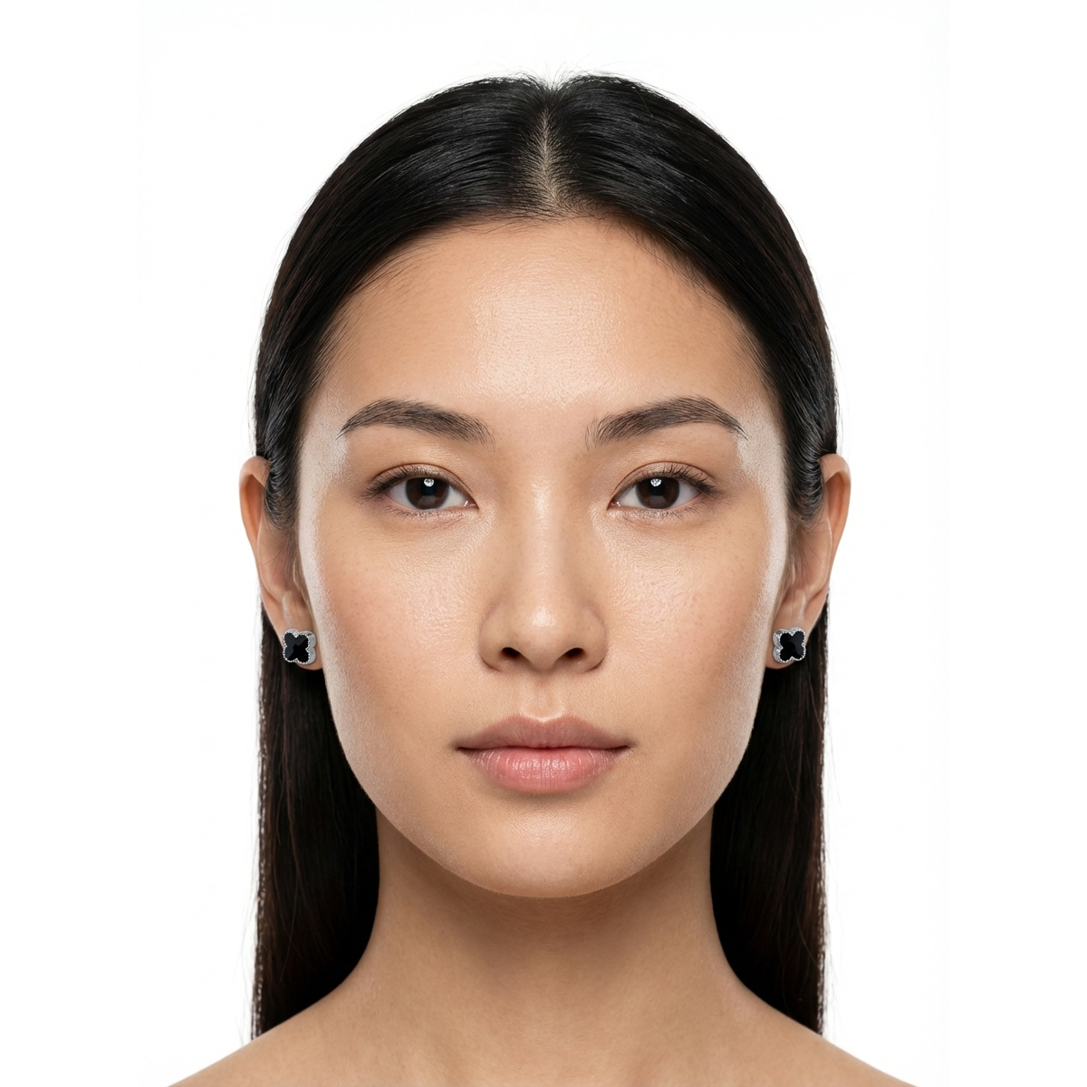 925 Sterling Silver Clover Stud Earrings Black Enamel | Dublin Silver