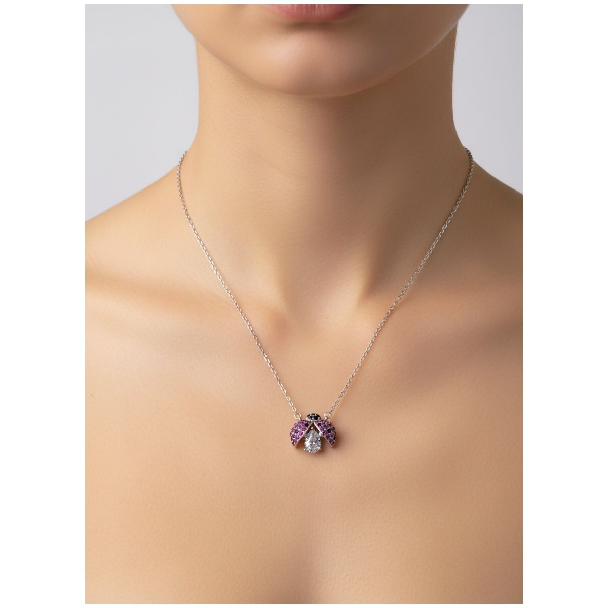 925 Sterling Silver Ladybug Pendant Necklace with Gemstones | Dublin Silver