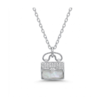 Sterling silver handbag pendant on chain, front view