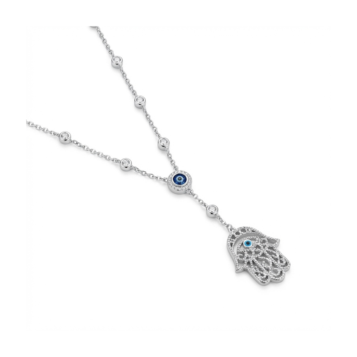 925 Sterling Silver Hamsa Hand Necklace Evil Eye Pendant | Dublin Silver