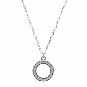 Sterling silver circle pendant necklace on elegant chain, front view