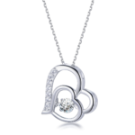 Sterling silver heart pendant with cubic zirconia, front view