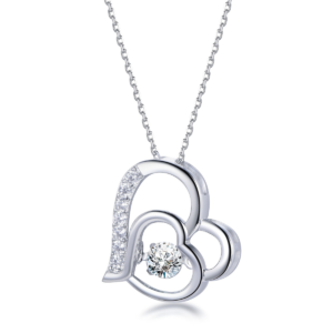 Sterling silver heart pendant with cubic zirconia, front view