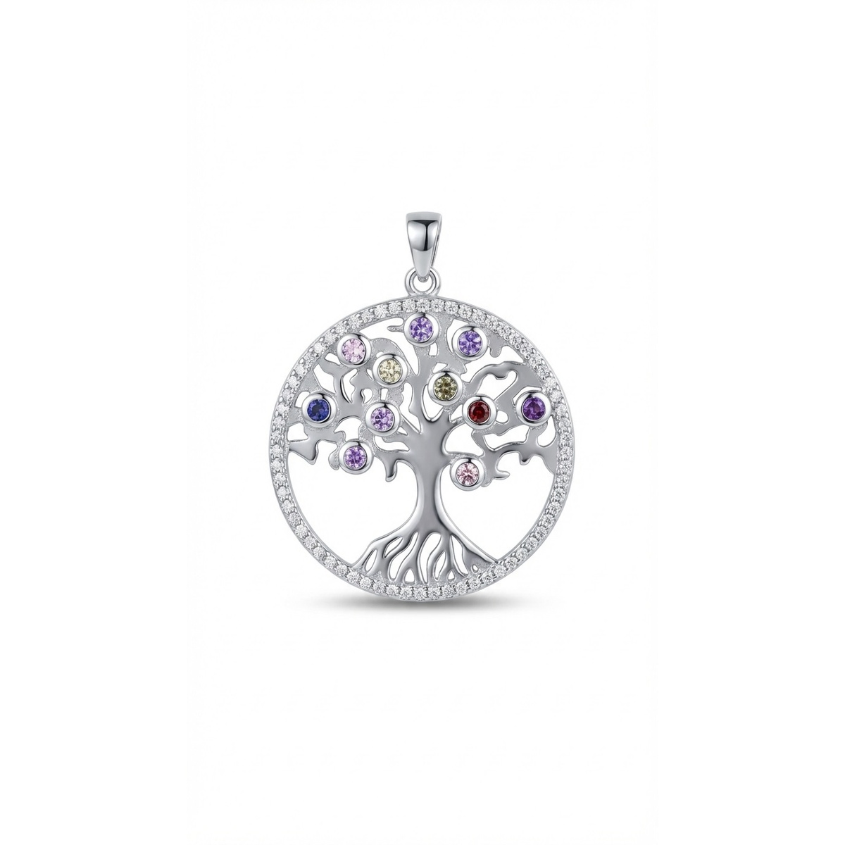 Dublin Silver 925 Sterling Silver Tree of Life Pendant with Gem Accents