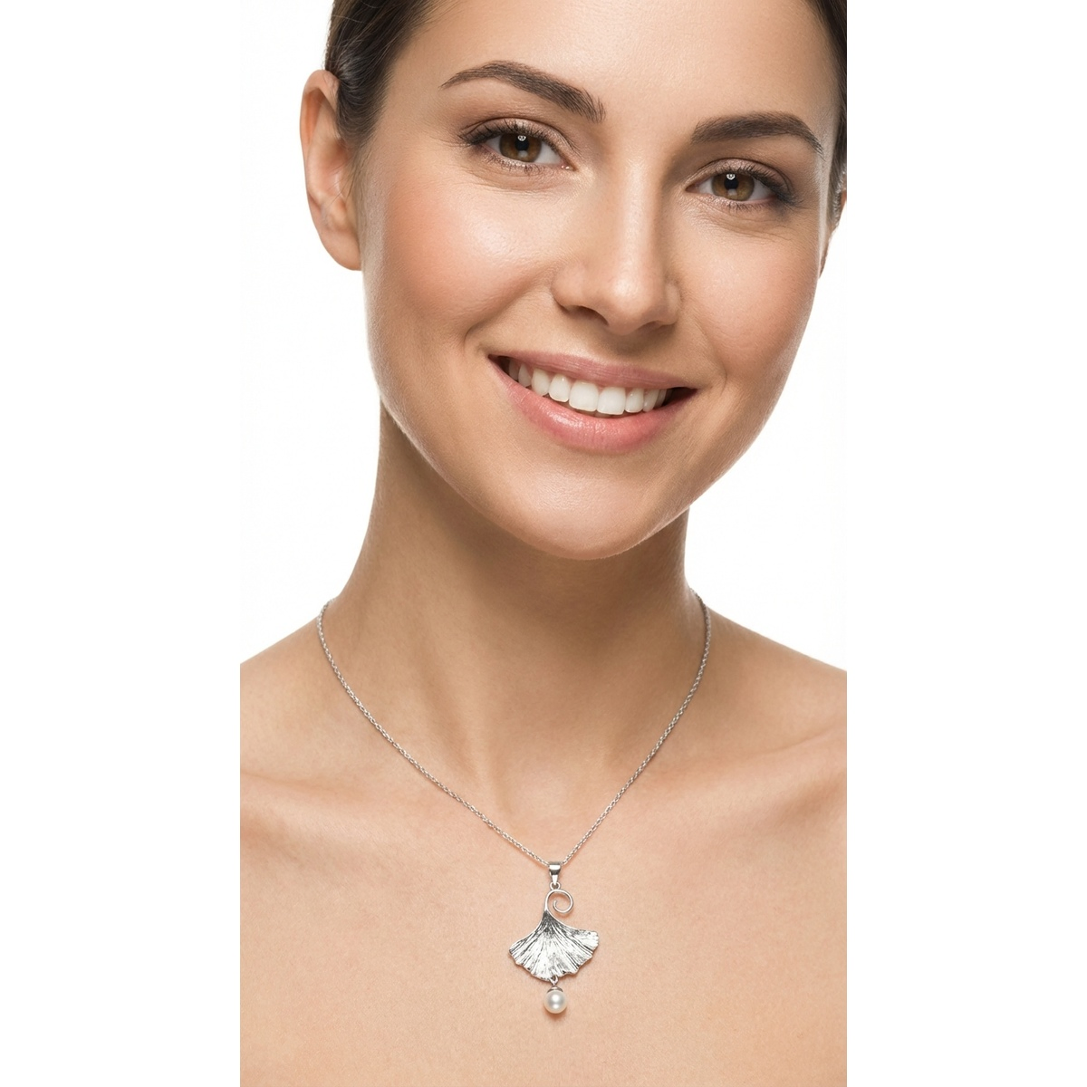Sterling Silver Ginkgo Leaf Pendant Necklace with Pearl | Dublin Silver