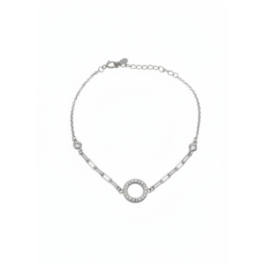 Sterling silver circle bracelet with adjustable chain, front view