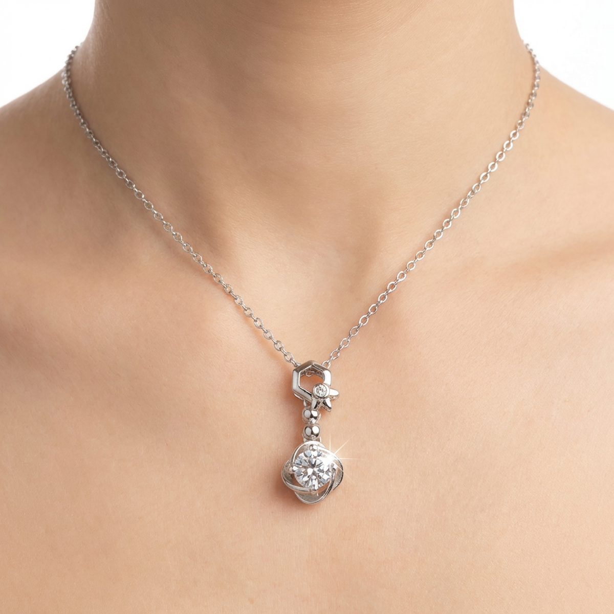 925 Sterling Silver Elegant Pendant Necklace with Crystal | Dublin Silver