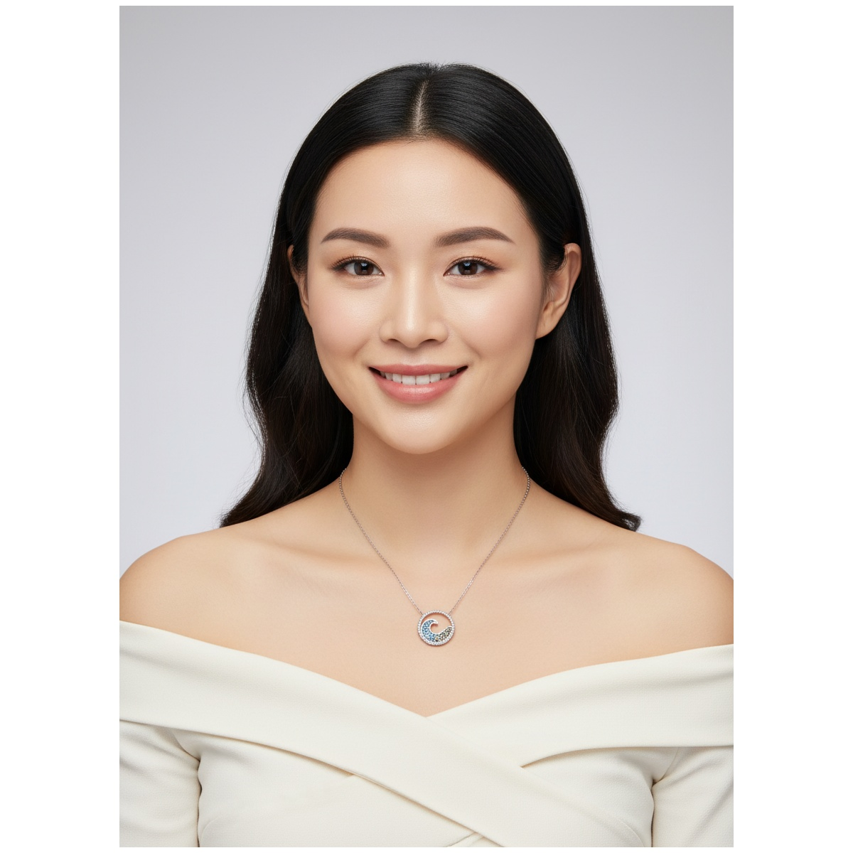 Dublin Silver 925 Sterling Silver Wave Pendant Necklace with Blue Accents