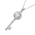 Elegant 925 Sterling Silver Key Pendant Necklace with Cubic Zirconia
