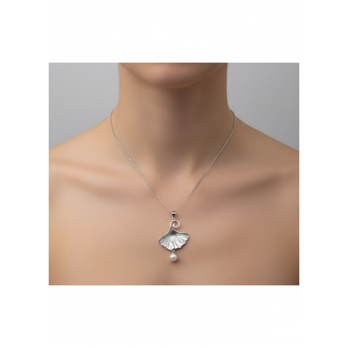 Sterling Silver Ginkgo Leaf Pendant Necklace with Pearl | Dublin Silver