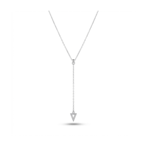 Sterling silver triangle pendant necklace with delicate chain, front view
