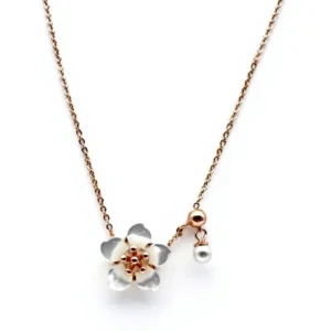 Elegant 925 sterling silver flower pendant necklace with pearl accent
