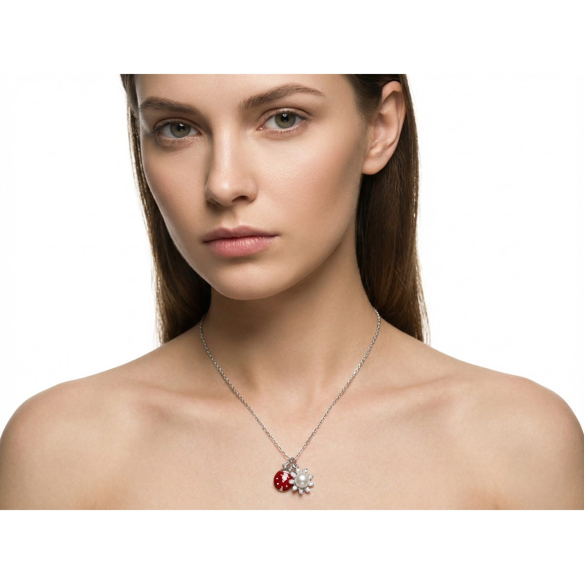 925 Sterling Silver Ladybird and Flower Pendant Necklace | Dublin Silver